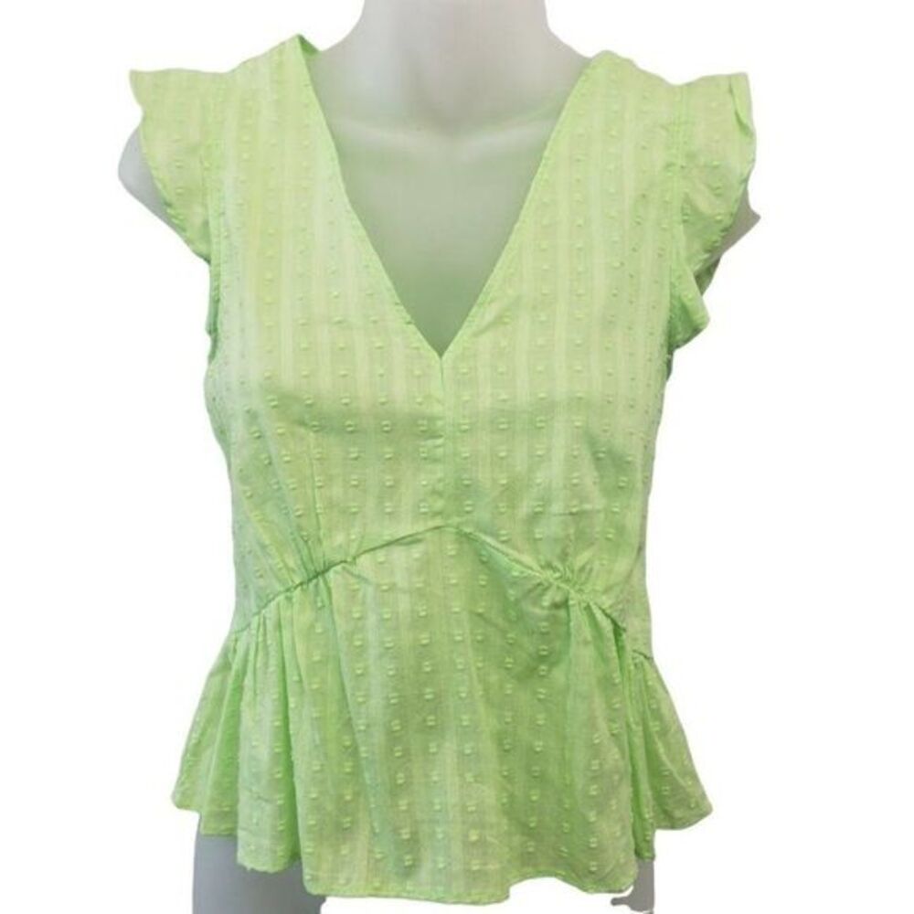 BCBGeneration Ruffled Swiss Dot Large Lime Green Chartreuse Cotton Top NEW